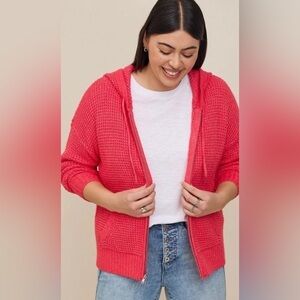 Torrid Women’s Berry Waffle Cardigan Hooded Sweater Plus Sz 4/4X